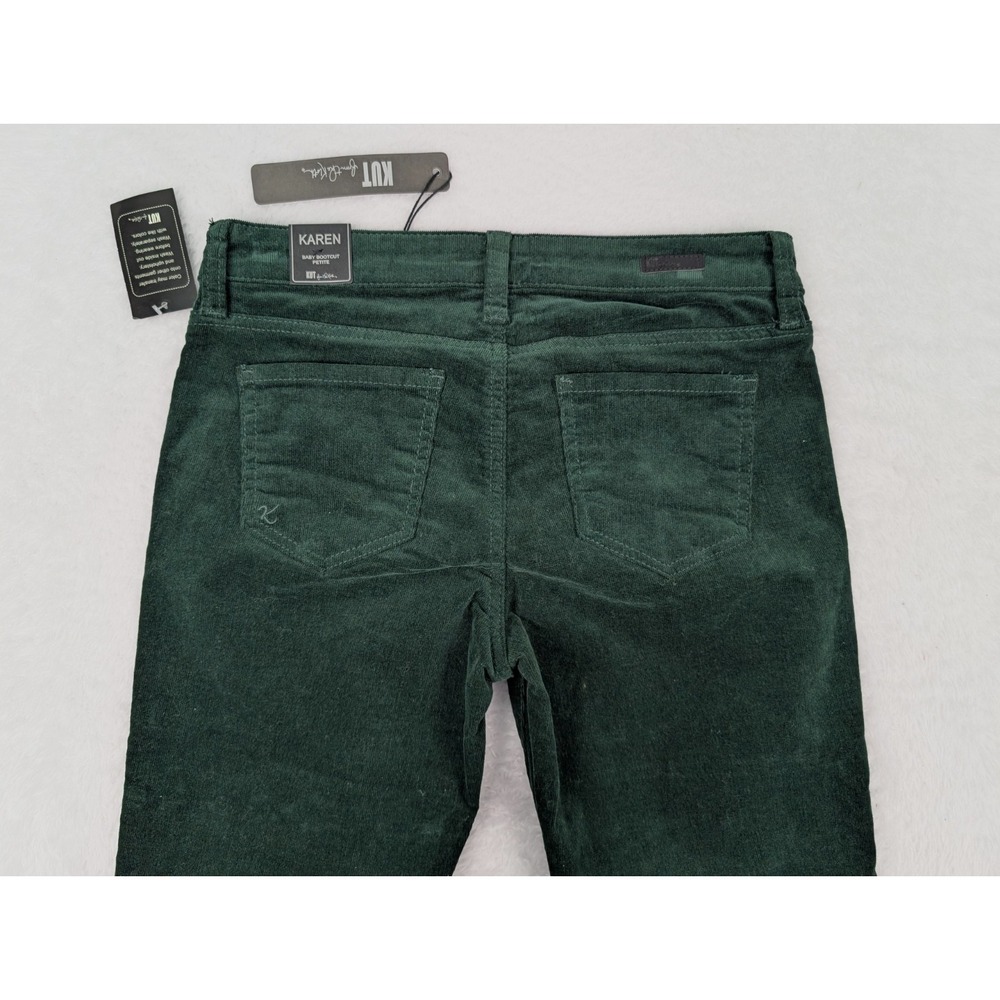 Kut From The Kloth Karen Baby Bootcut Petite Womens Pants Size 2 Green Corduroy - Picture 12 of 16